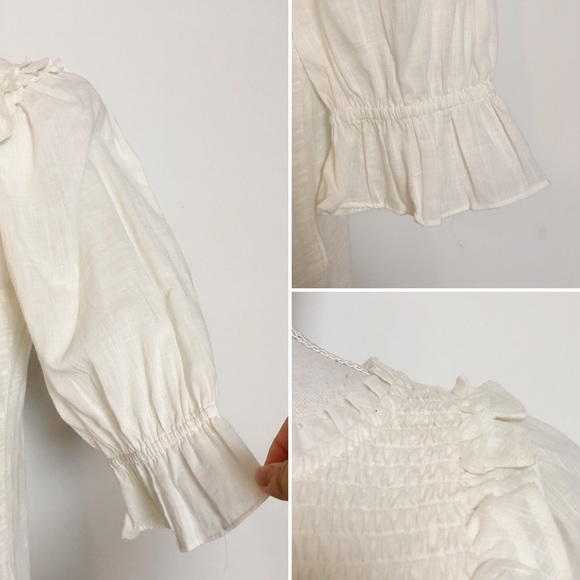 NWT By Anthropologie Smocked Puff-Sleeve Knit Top in Ivory Size XS - Picture 8 of 16